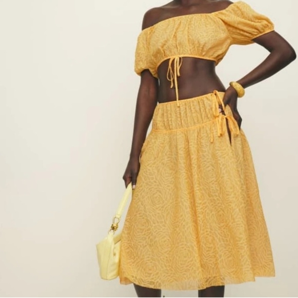 Reformation‎ Valeria Sunflowers Two-Piece Skirt Swimsuit Coverup Set Size 8